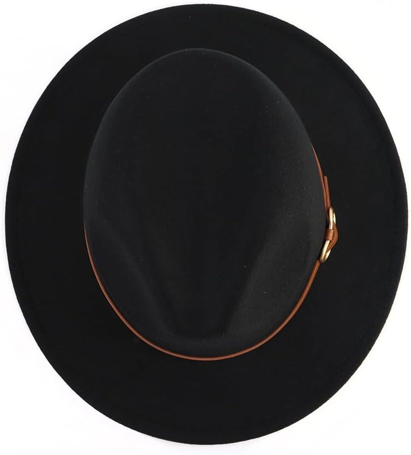 CCAKXCJJ Fedora Hats for Men Women Felt Jazz Hat Wide Brim Panama Hat with Belt Buckle - Image 5